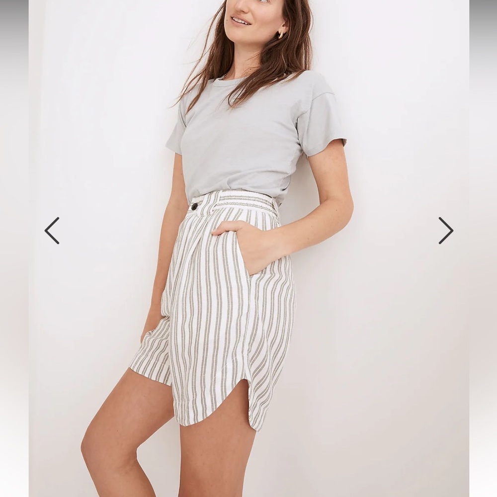 Madewell - Linen-Blend Curved-Hem Shorts in Stripe NWT Size S